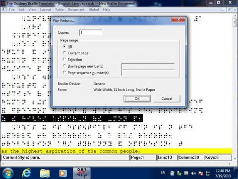 image of computer screen for Duxbury Braille Translator for MAC